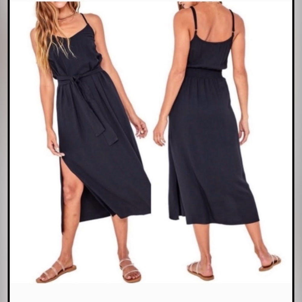 Bella Dahl Black Sleeveless Midi Dress with Tie Waist